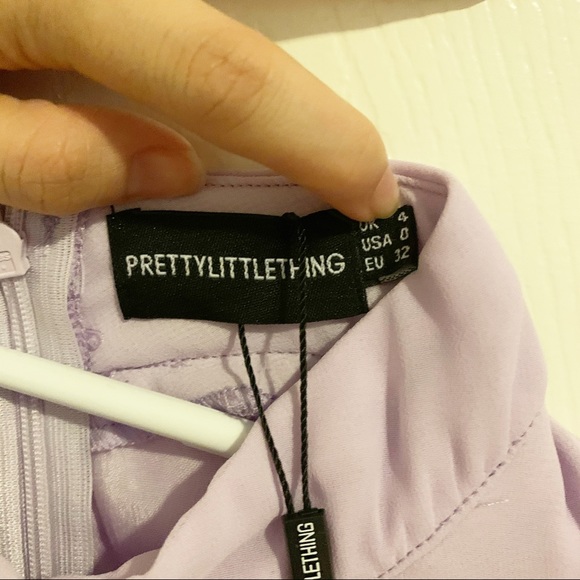 PrettyLittleThing Lilac High Neck Frill Hem Dress - Picture 5 of 8